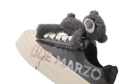 13DE MARZO Detachable Platform Canvas Slouch Boots Dark Grey