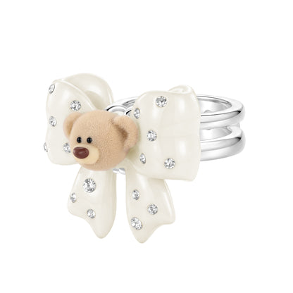 13DE MARZO Mini Bear Bow Ring White