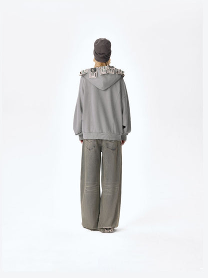 13DE MARZO Bear Cash Zipper Hoodie Grey - 13DE MARZO