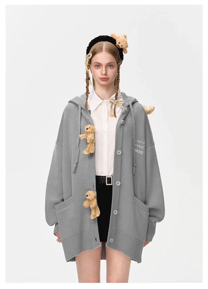 13DE MARZO Bear Button Hood Cardigan - 13DE MARZO