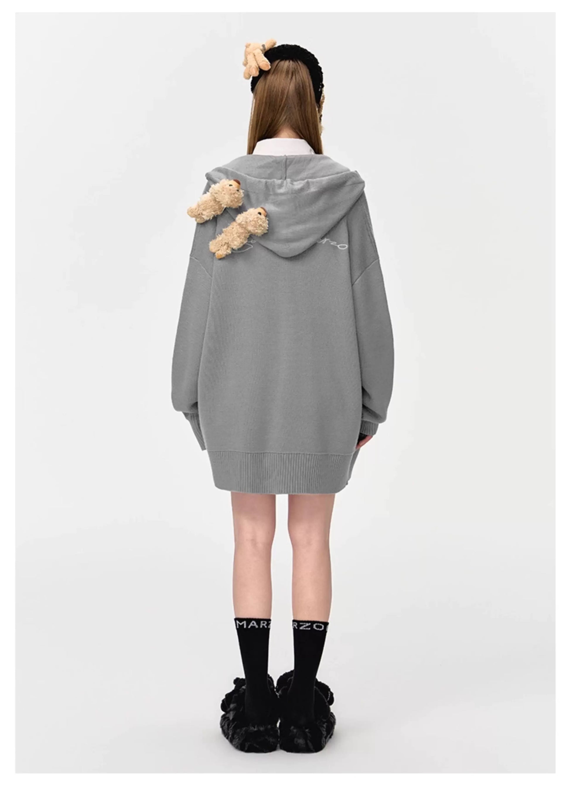 13DE MARZO Bear Button Hood Cardigan - 13DE MARZO