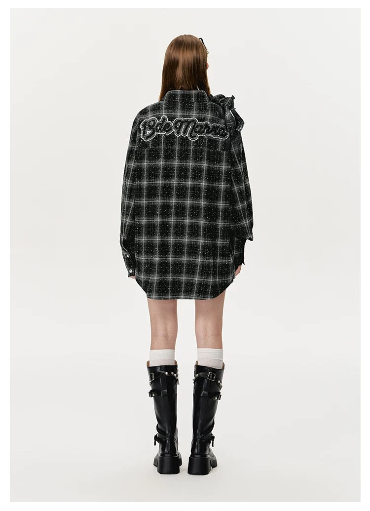 13DE MARZO Bear Rhinestone Plaid Shirt - 13DE MARZO