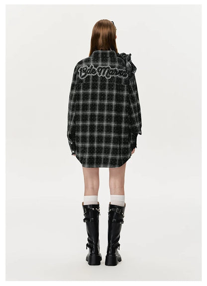 13DE MARZO Bear Rhinestone Plaid Shirt - 13DE MARZO