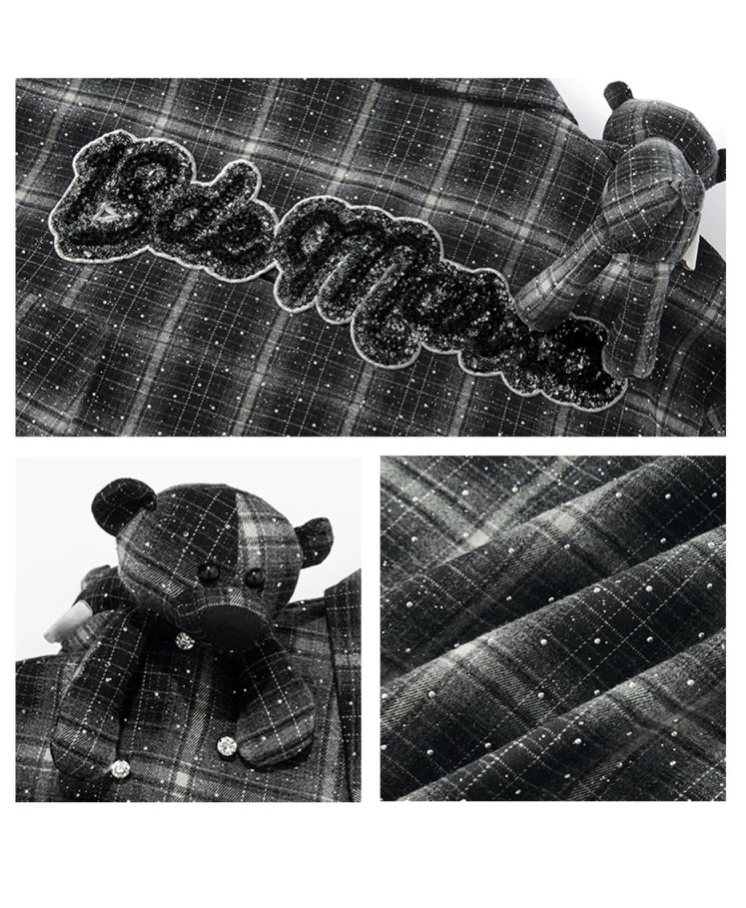 13DE MARZO Bear Rhinestone Plaid Shirt - 13DE MARZO