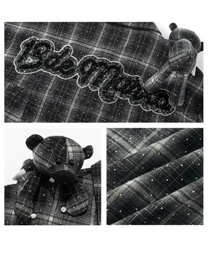 13DE MARZO Bear Rhinestone Plaid Shirt - 13DE MARZO