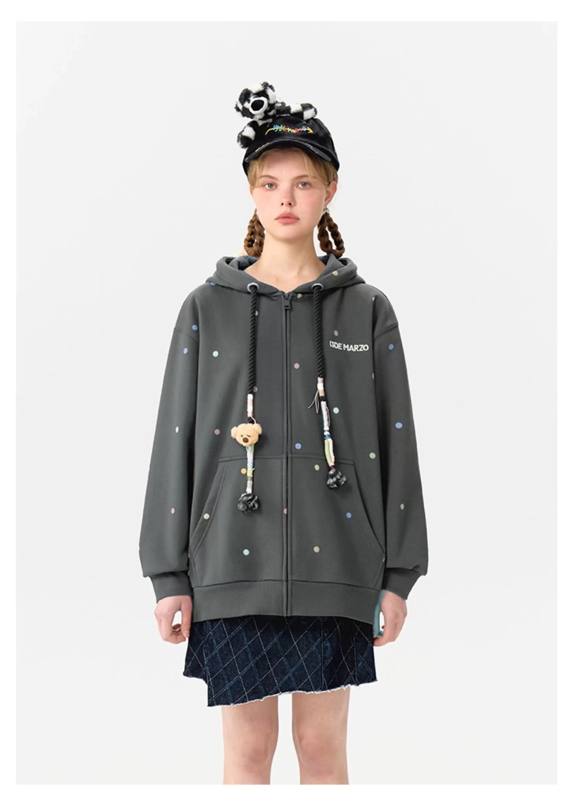 13DE MARZO Bear Colorful Dots Zip Hoodie - 13DE MARZO