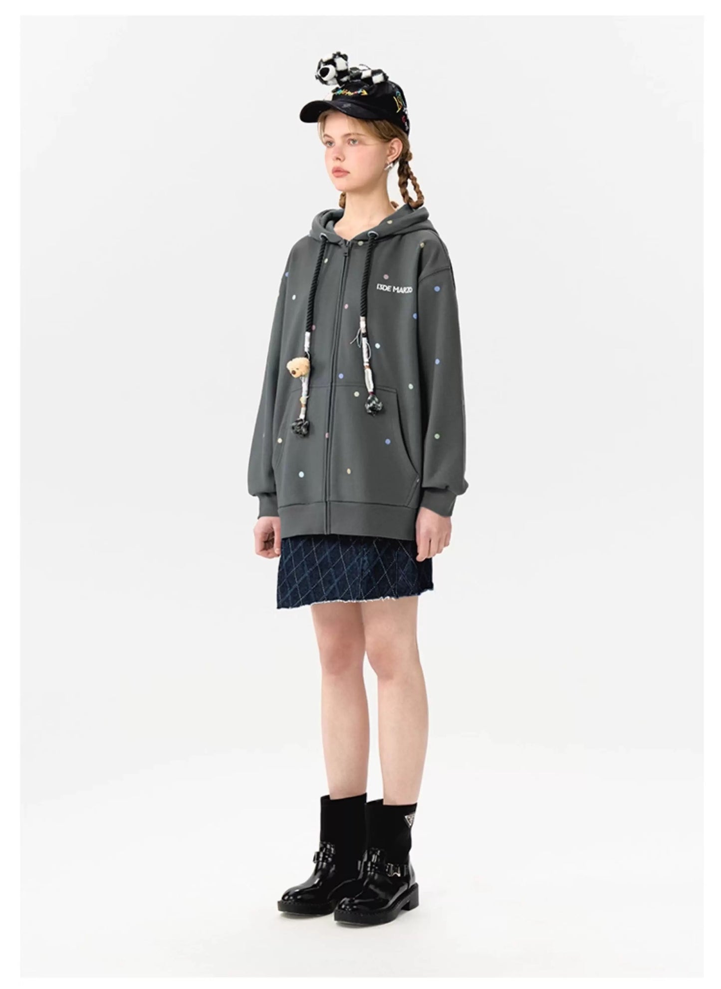 13DE MARZO Bear Colorful Dots Zip Hoodie - 13DE MARZO