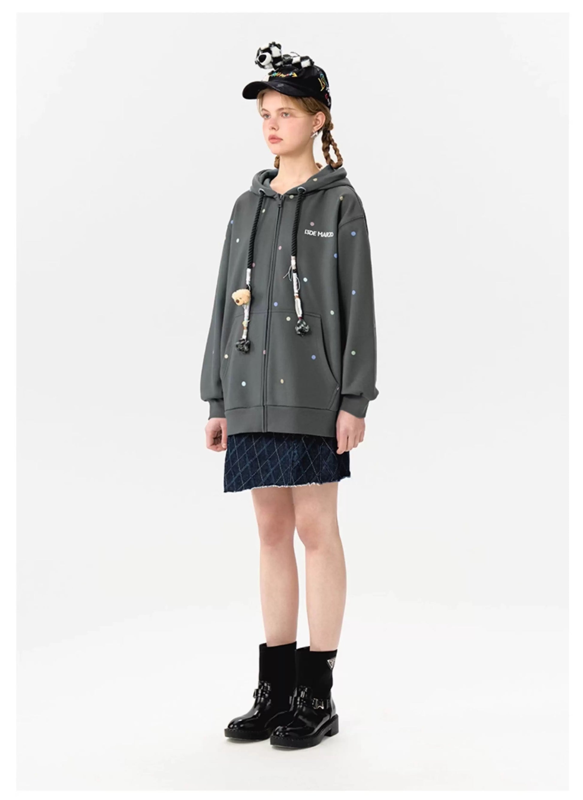 13DE MARZO Bear Colorful Dots Zip Hoodie - 13DE MARZO