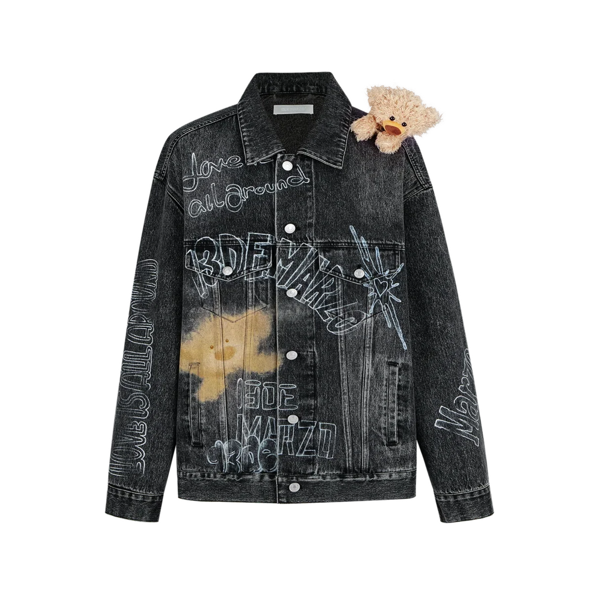 13DE MARZO Slogan Graffiti Denim Jacket - 13DE MARZO