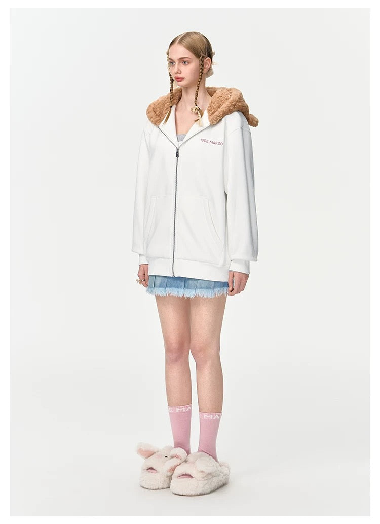 13DE MARZO Bear Zip Fuzzy Hoodie - 13DE MARZO