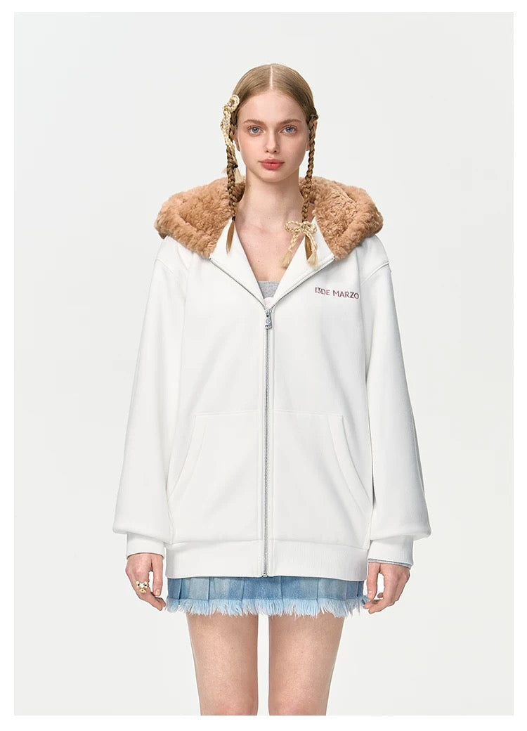 13DE MARZO Bear Zip Fuzzy Hoodie - 13DE MARZO