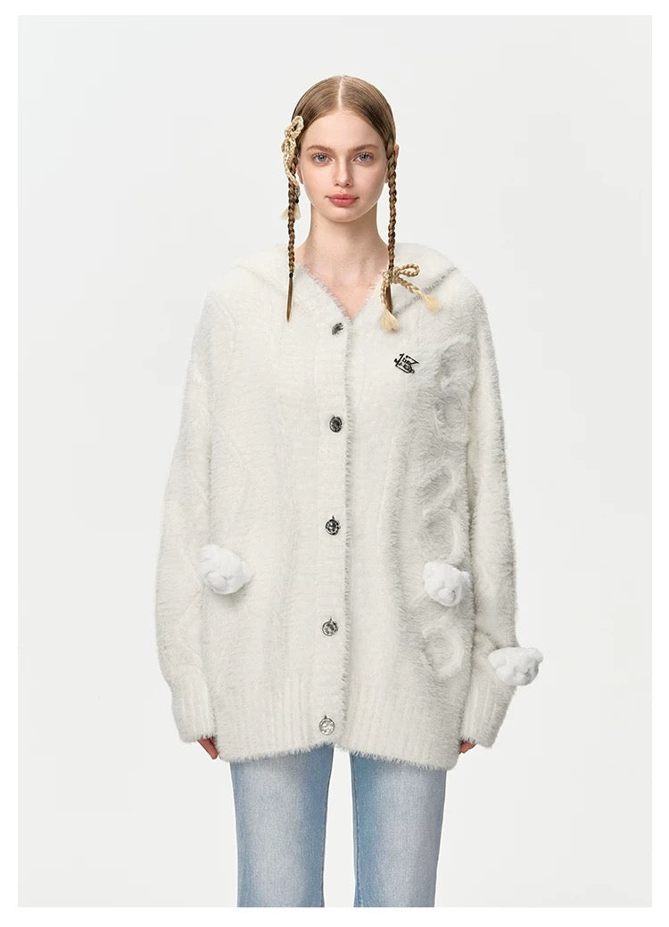 13DE MARZO Fuzzy Weave Knit Cardigan - 13DE MARZO