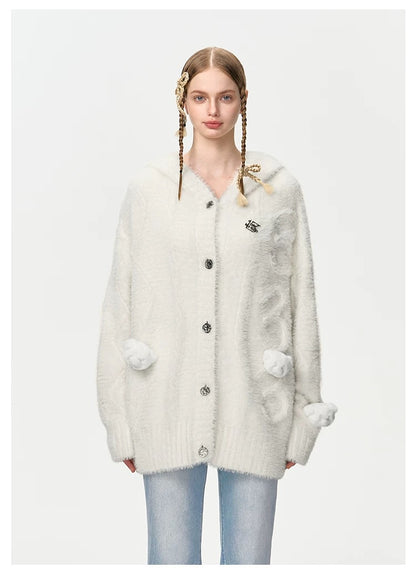 13DE MARZO Fuzzy Weave Knit Cardigan - 13DE MARZO