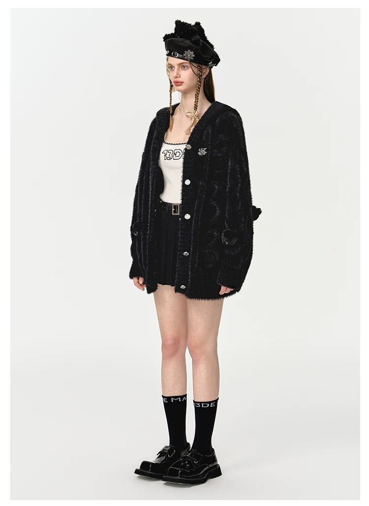 13DE MARZO Fuzzy Weave Knit Cardigan - 13DE MARZO