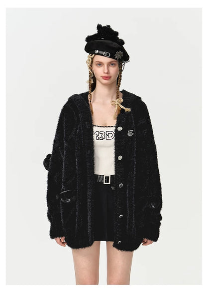 13DE MARZO Fuzzy Weave Knit Cardigan - 13DE MARZO