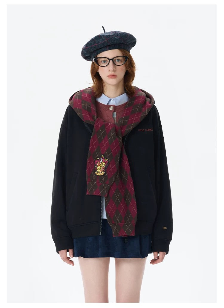 Harry Potter × 13DE MARZO Hogwarts Four Houses Bear Zipper Hoodie - 13DE MARZO