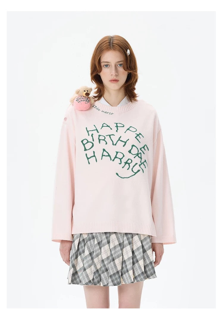 Harry Potter × 13DE MARZO Rubeus Hagrid Birthday Cake Sweater - 13DE MARZO