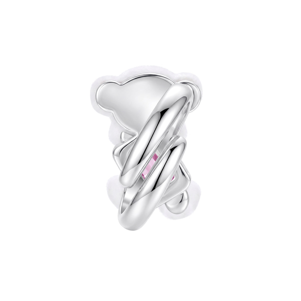 13DE MARZO Sugar Cube Zircon Bear Open Ring White