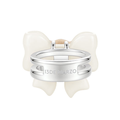 13DE MARZO Mini Bear Bow Ring White