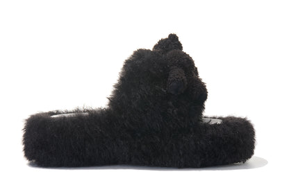 13DE MARZO Furry Single Strap Slippers Black