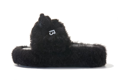 13DE MARZO Furry Single Strap Slippers Black