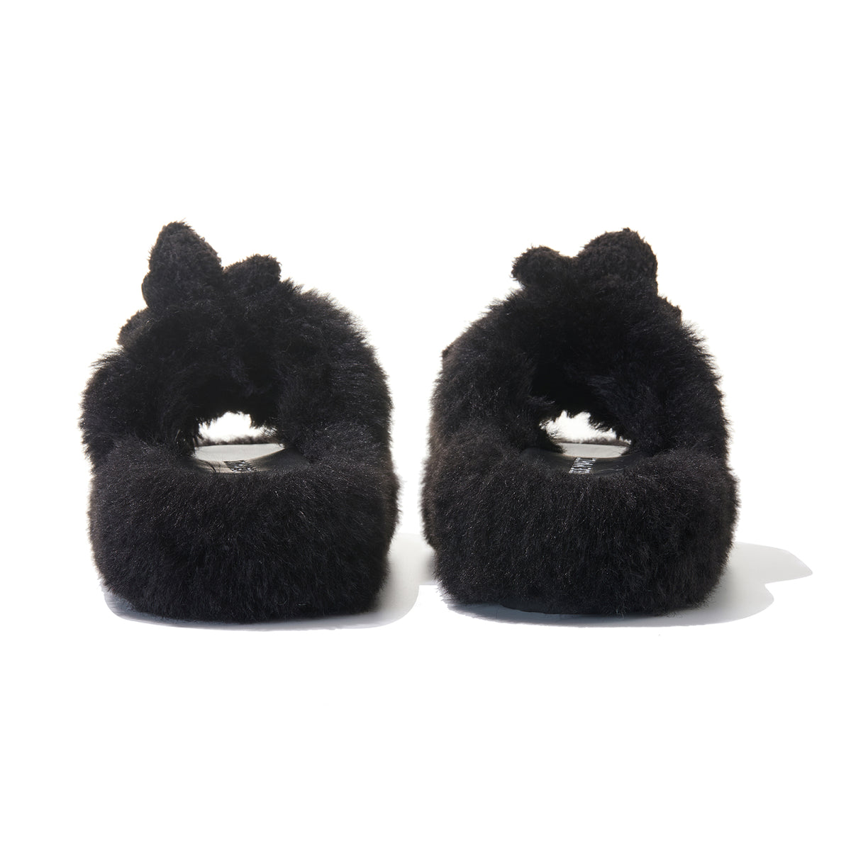 13DE MARZO Furry Single Strap Slippers Black