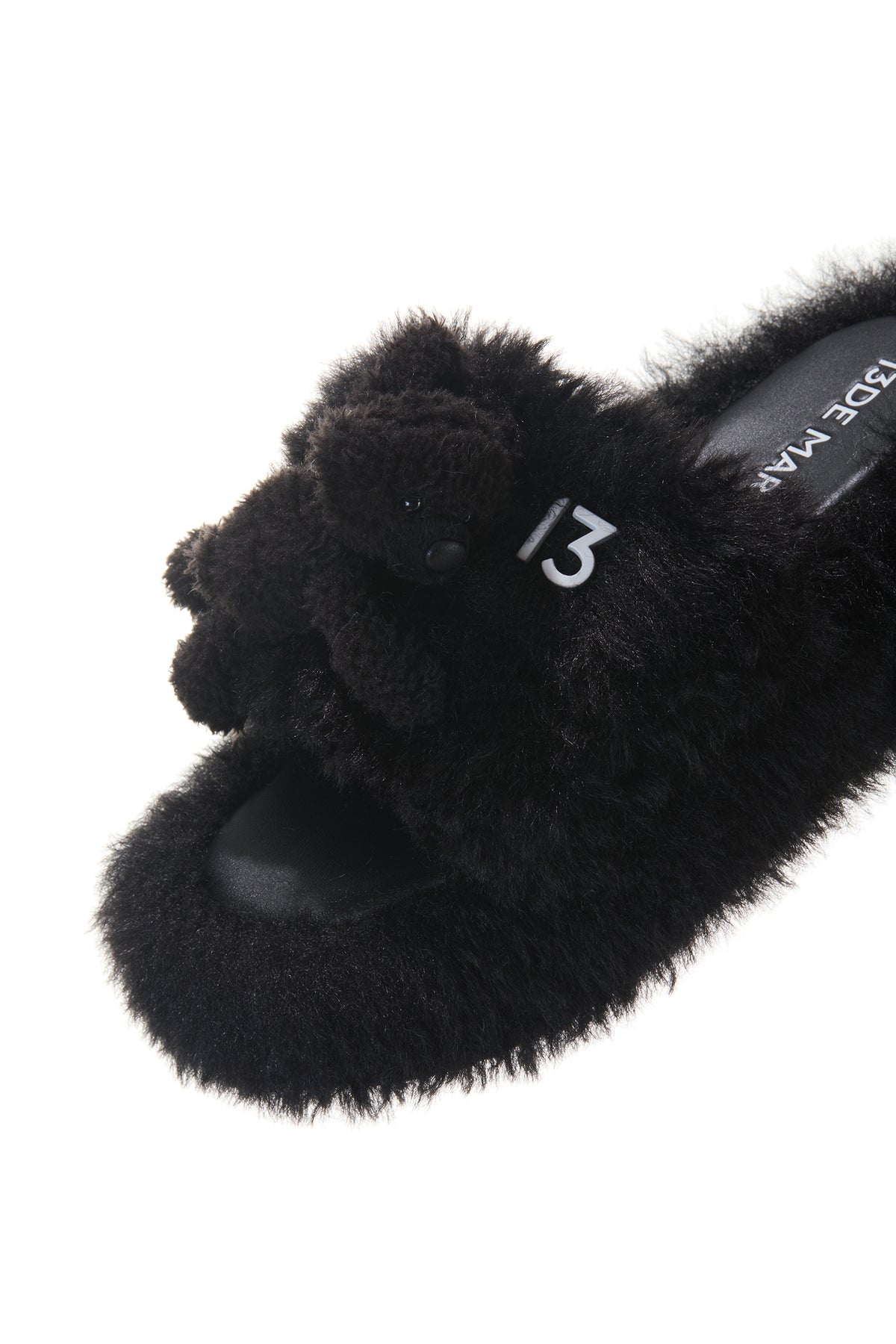 13DE MARZO Furry Single Strap Slippers Black