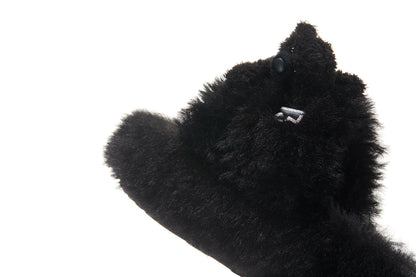 13DE MARZO Furry Single Strap Slippers Black