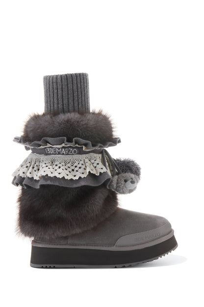 13DE MARZO Lace-Trimmed Lace-Up Snow Boots Grey - 13DE MARZO