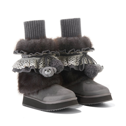 13DE MARZO Lace-Trimmed Lace-Up Snow Boots Grey - 13DE MARZO
