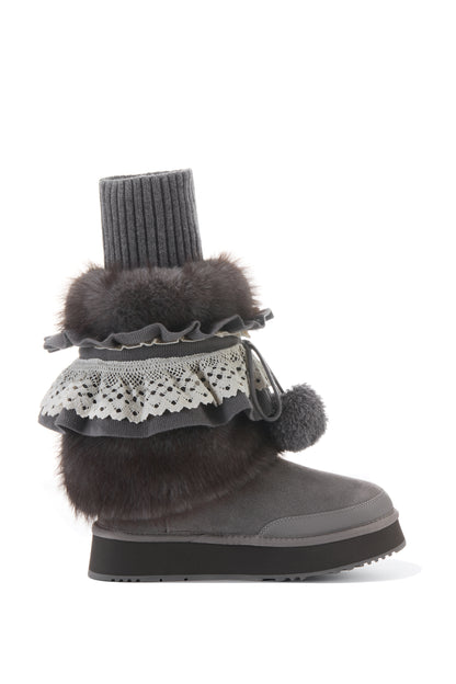13DE MARZO Lace-Trimmed Lace-Up Snow Boots Grey - 13DE MARZO