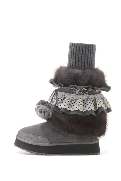 13DE MARZO Lace-Trimmed Lace-Up Snow Boots Grey - 13DE MARZO