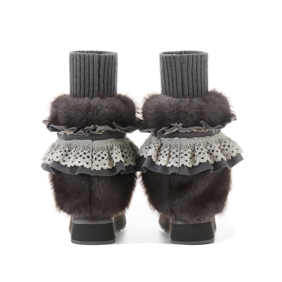 13DE MARZO Lace-Trimmed Lace-Up Snow Boots Grey - 13DE MARZO
