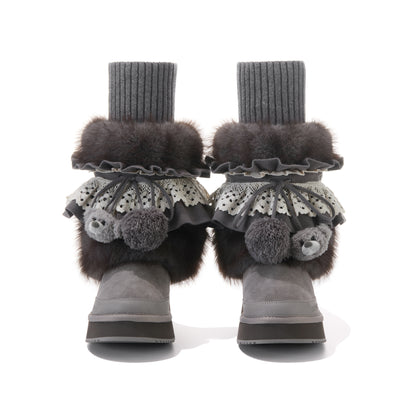 13DE MARZO Lace-Trimmed Lace-Up Snow Boots Grey - 13DE MARZO