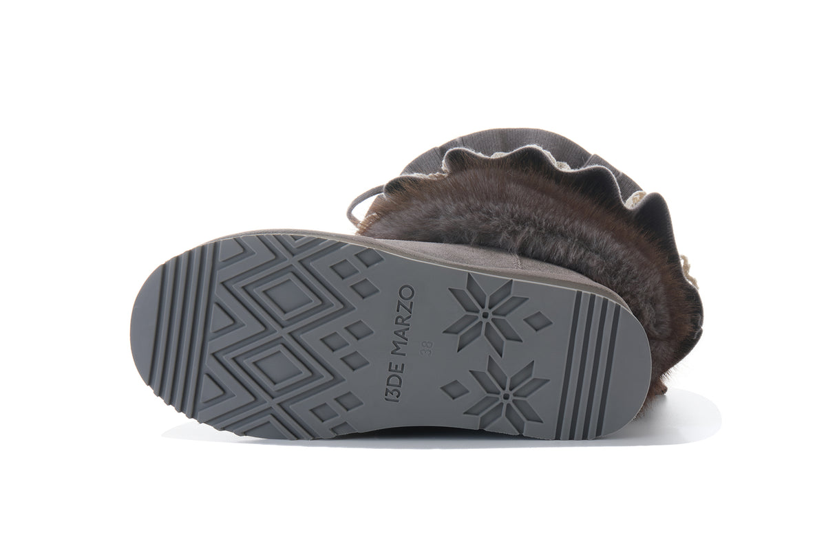 13DE MARZO Lace-Trimmed Lace-Up Snow Boots Grey - 13DE MARZO