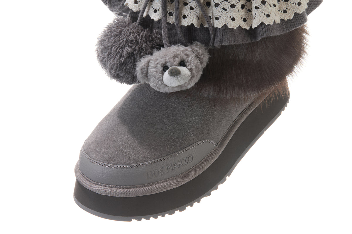 13DE MARZO Lace-Trimmed Lace-Up Snow Boots Grey - 13DE MARZO