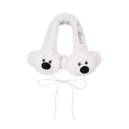13DE MARZO Bear Fuzzy Ear Warmer White
