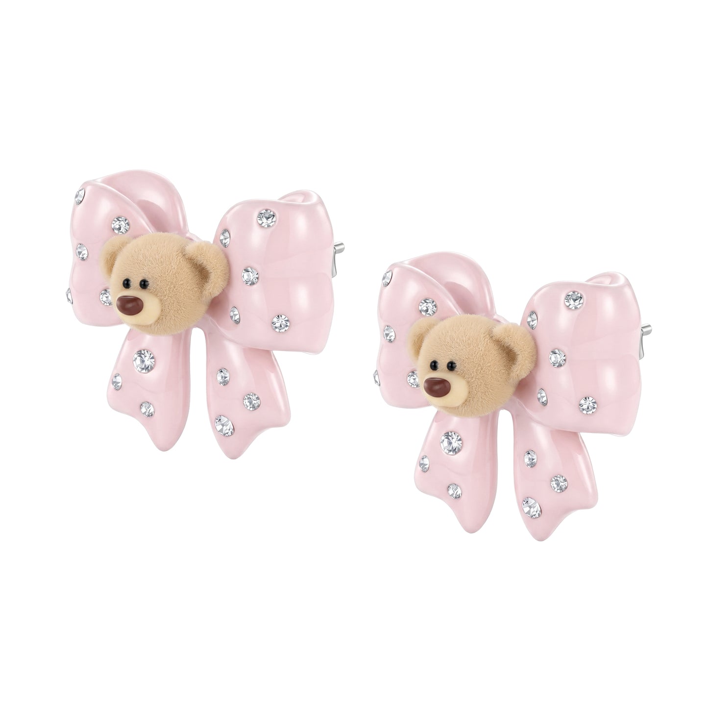13DE MARZO Mini Bear Bow Studs Pink