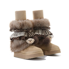 13DE MARZO Lace-Trimmed Lace-Up Snow Boots Khaki