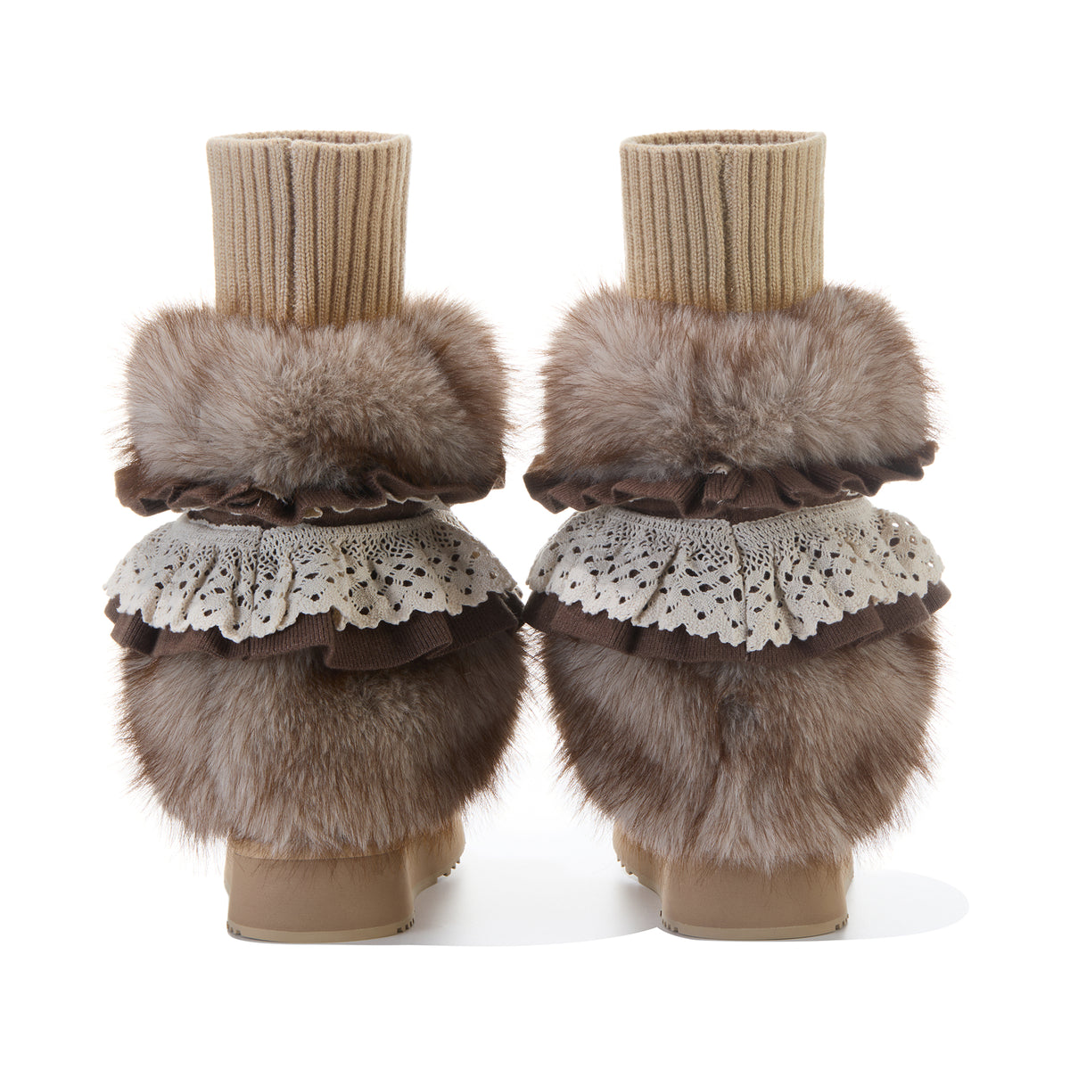 13DE MARZO Lace-Trimmed Lace-Up Snow Boots Khaki - 13DE MARZO