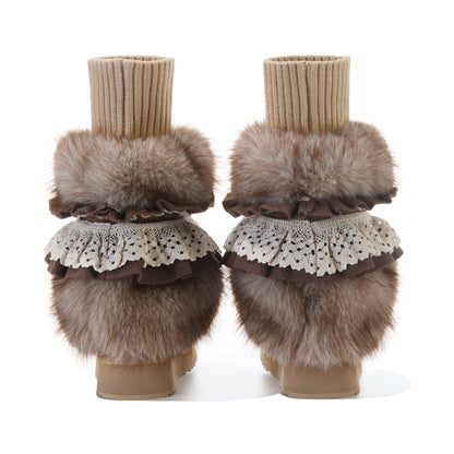 13DE MARZO Lace-Trimmed Lace-Up Snow Boots Khaki - 13DE MARZO
