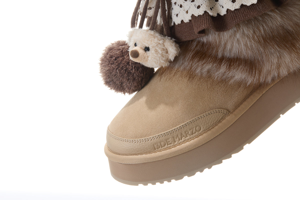 13DE MARZO Lace-Trimmed Lace-Up Snow Boots Khaki - 13DE MARZO