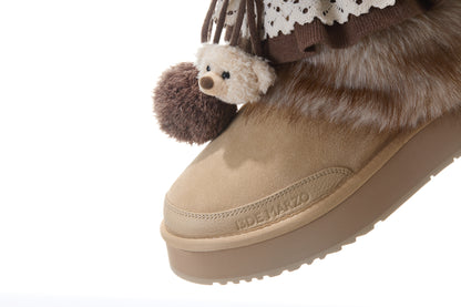 13DE MARZO Lace-Trimmed Lace-Up Snow Boots Khaki - 13DE MARZO
