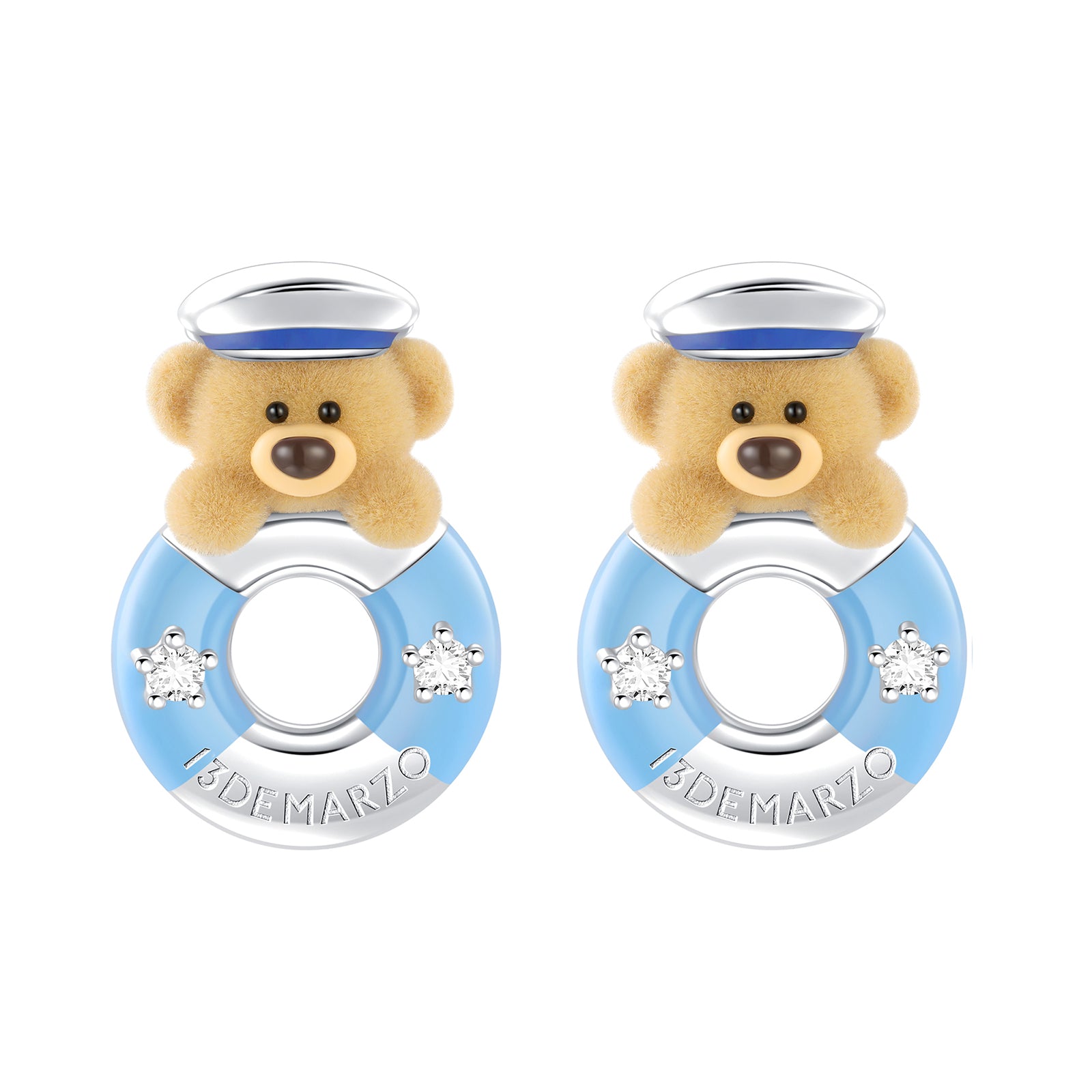 13DE MARZO Little Bear Captain Crystal Rhinestone Ear Studs - 13DE MARZO