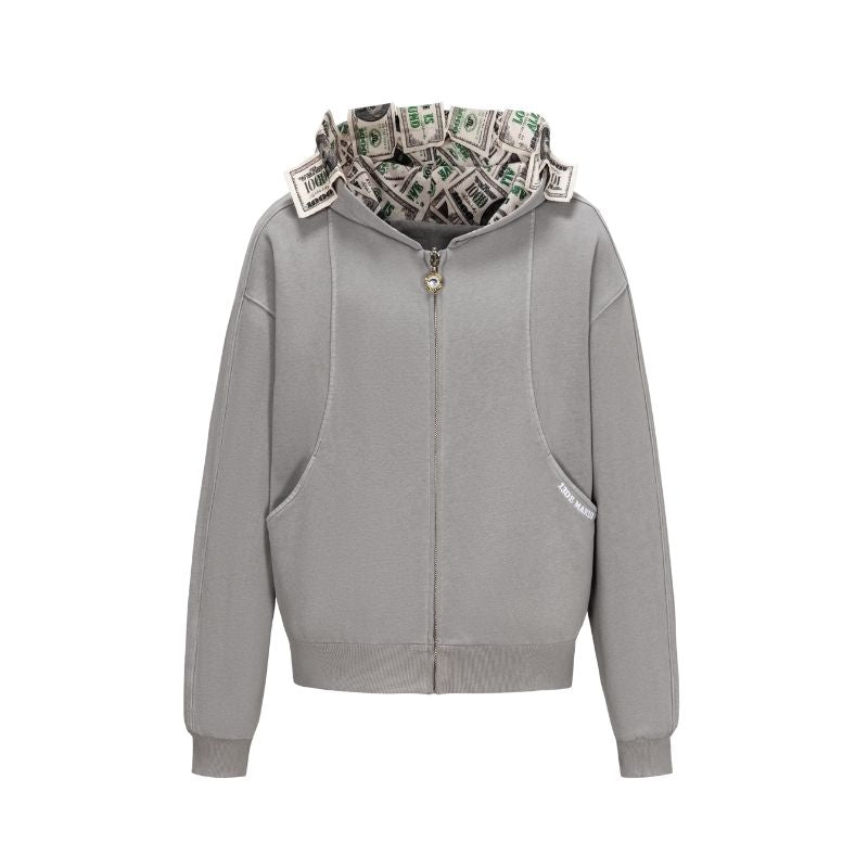 13DE MARZO Bear Cash Zipper Hoodie Grey - 13DE MARZO