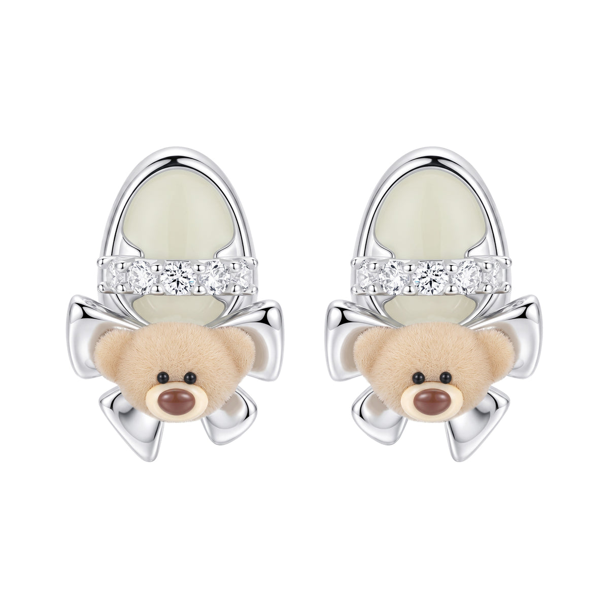 13DE MARZO Shoe Bow Bear Stud Earrings Silver