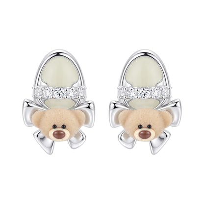 13DE MARZO Shoe Bow Bear Stud Earrings Silver