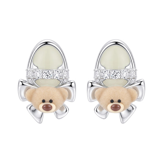 13DE MARZO Shoe Bow Bear Stud Earrings Silver