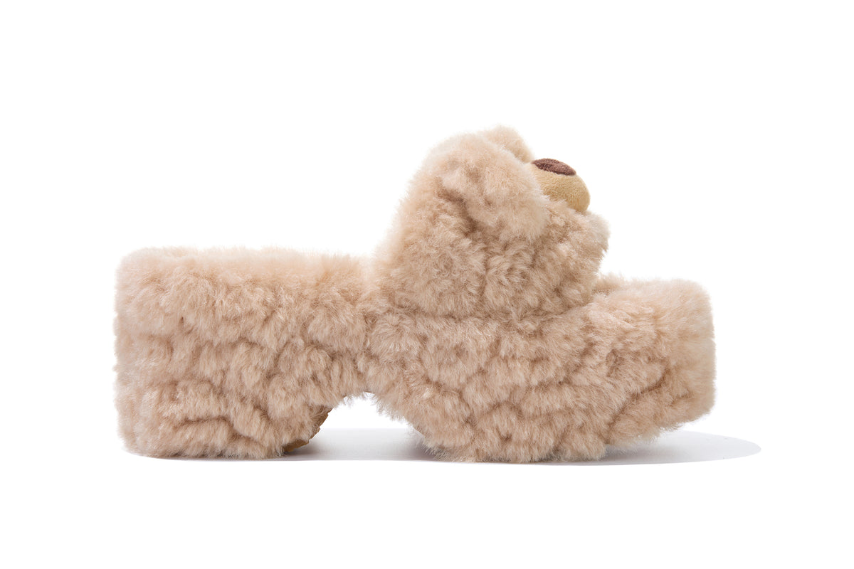 13DE MARZO Furry Bear Head Slippers Khaki - 13DE MARZO