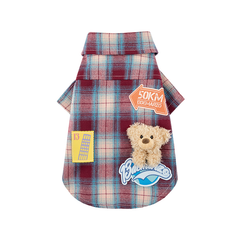 13DE MARZO Travel Bear Plaid Dog Shirt – Red